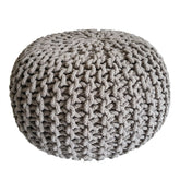 Eva - Strickhocker Pouf - beige - gerecycled katoen - Ø 45 cm, hoogte 30 cm
